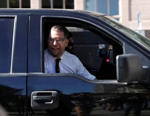 Gavin Mclnnes leaving after his speech at the University of California in 2017 Image Credit: Thompson Reuters Foundation News