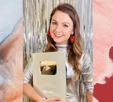 Rebecca Felgate with her YouTube silver button; has more than 127K subscribers on her YouTube channelSOURCE: Instagram@missrebeccaj