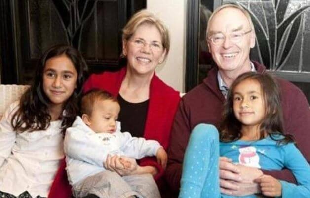 Alexander Warren’s mother, Elizabeth Warren, with her husband and grandchildren. Source: The Boston Globe